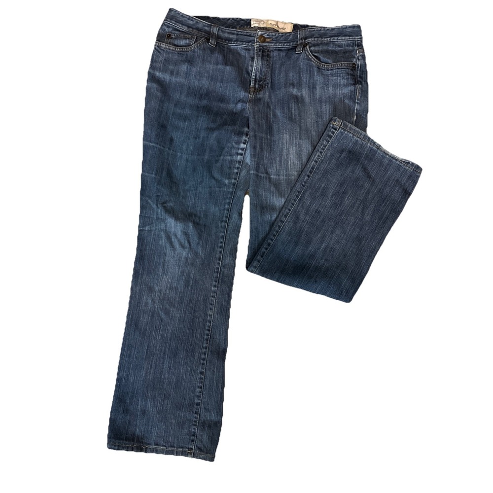 Ann Taylor LOFT Curvy Bootcut Jeans Dark Wash‎ Denim Size 14L Long Stretch